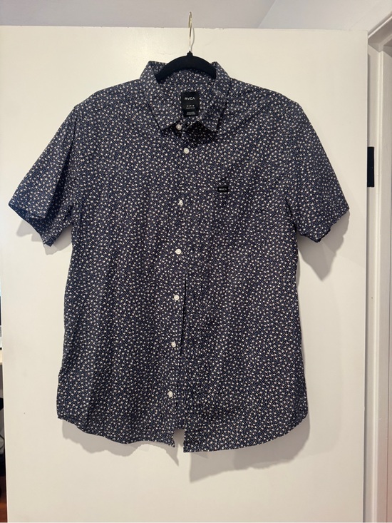 RVCA Other - RVCA Navy Abstract Print Short Sleeve Button-Up Shirt | Regular Fit | Size Mediu